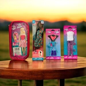 Fashion & Fun Posable Doll w/ Jet Skies, Apparel Changes & Storage Bag, 5 items